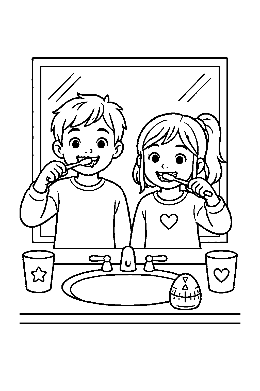 Family Brush Time dental coloring page