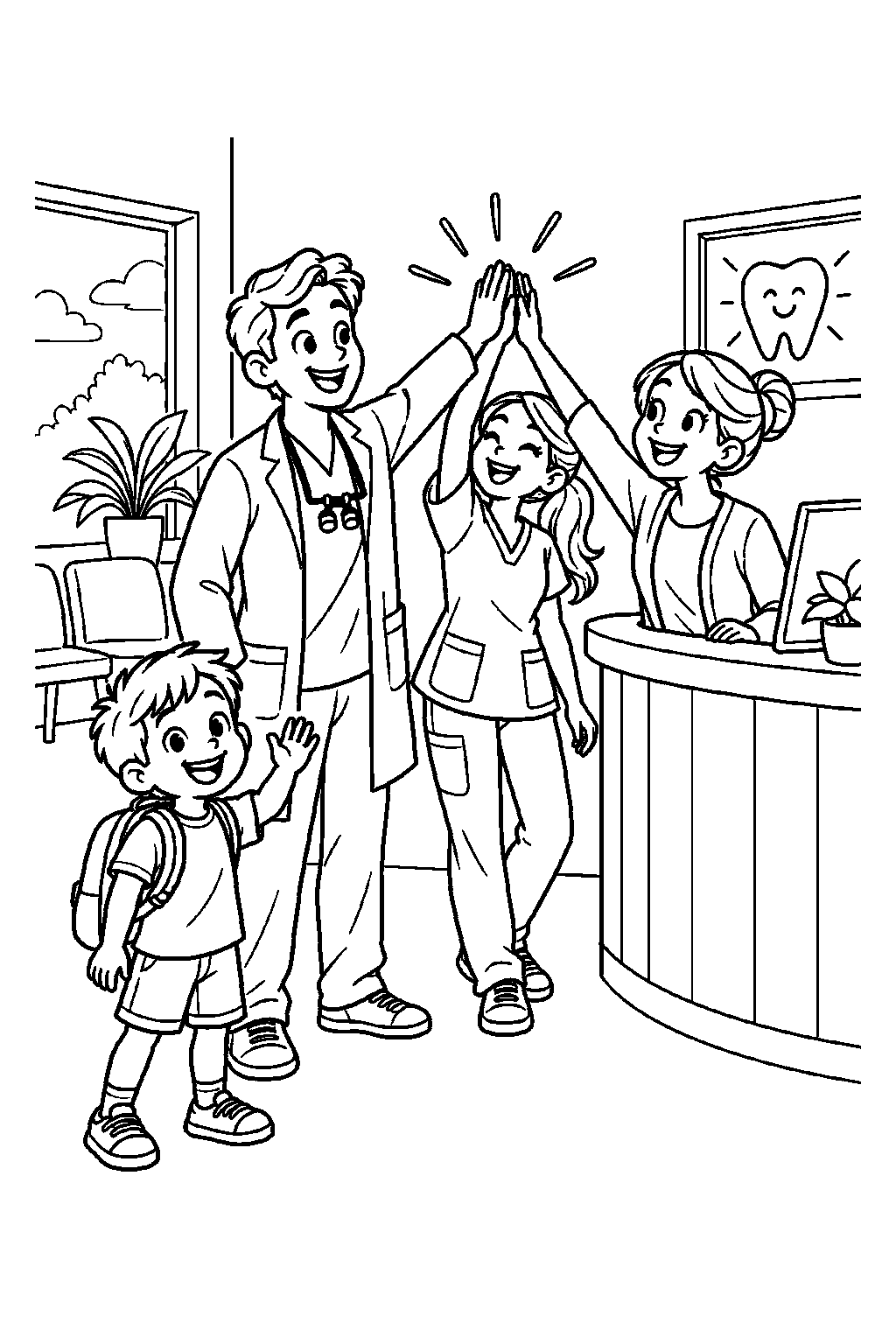Care Team High Five dental coloring page